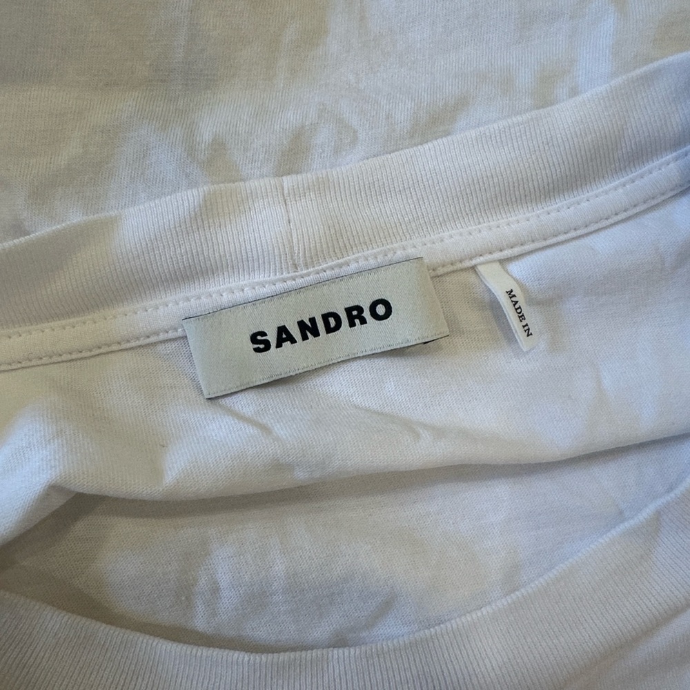 Sandro Eulalin Scarf Printed Insert Contrast White Tee Shirt Size 1 or Small - Picture 9 of 13